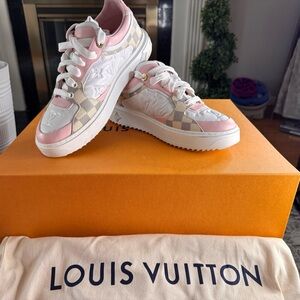 Louis Vuitton Pink Time Out Sneakers Leather Detail